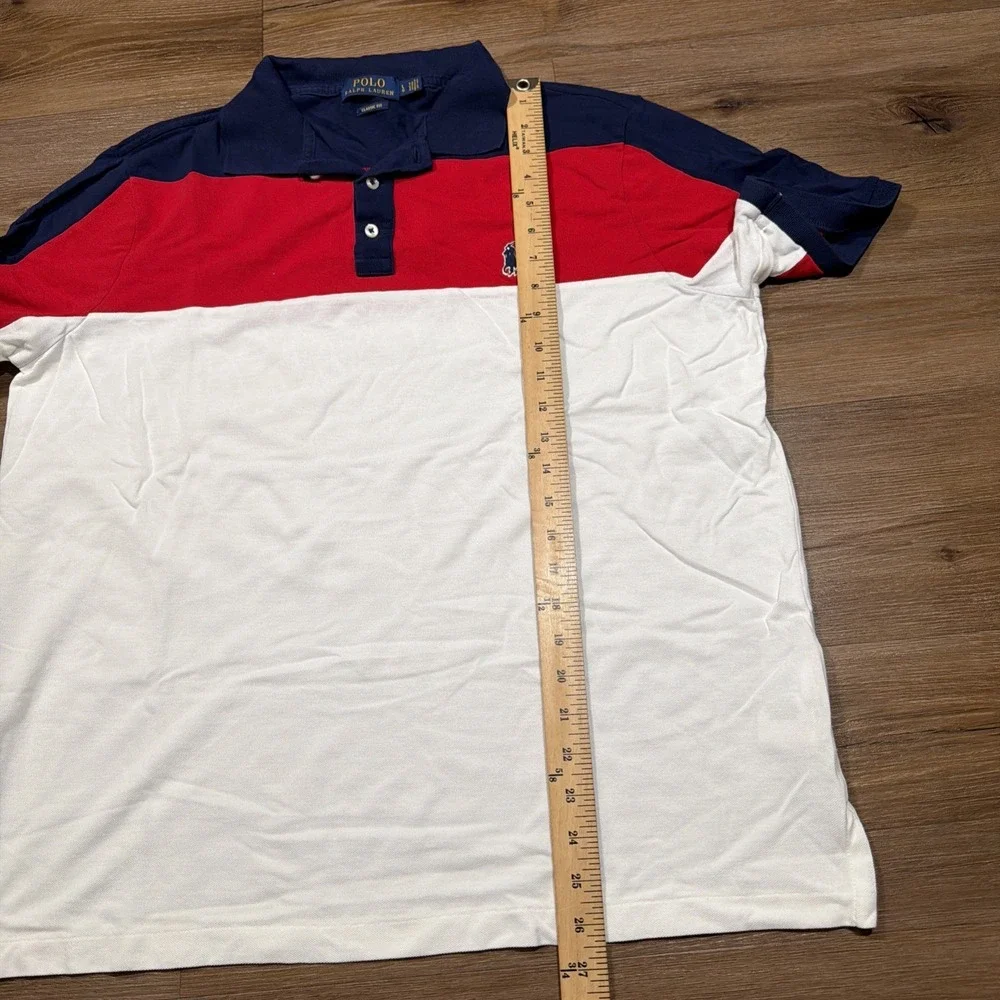Polo Ralph Lauren Classic Fit Polo Shirt Men's LARGE‎ Red White Blue Colorblock